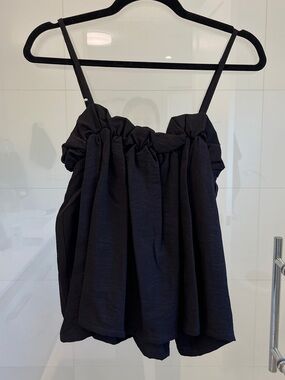 Emma Knudsen Black Ruffled Gathered Camisole Top XS New